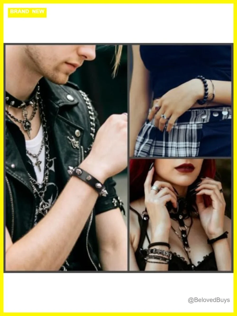 Punk Rock Spiked Studded Bracelet Set 6 Pc Alloy Faux Leather Cuff Wristband